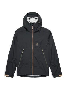 Topo Designs Men's Black Hooded Rain Jacket with Brown Accents